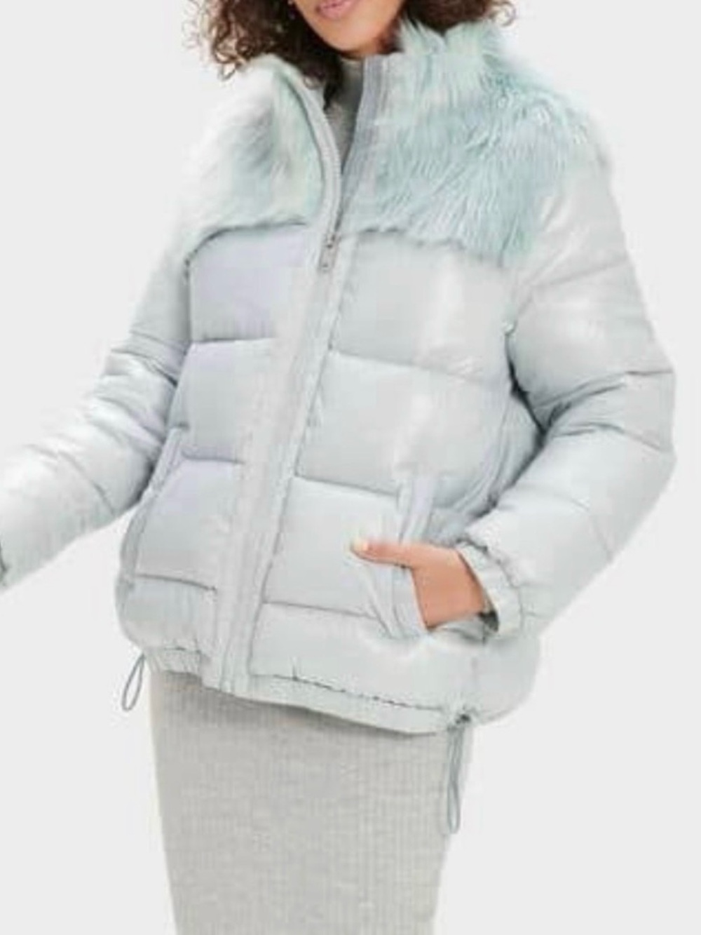 UGG Pale Blue Faux-Fur Yoke Puffer Jacket